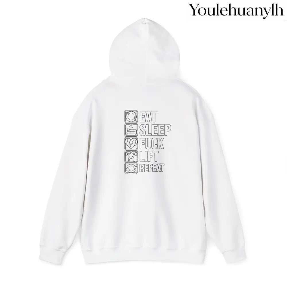 Gym Hoodie - ’Eat Sleep F*** Lift Repeat’ Strength Training Hoodie - S / White - Hoodie