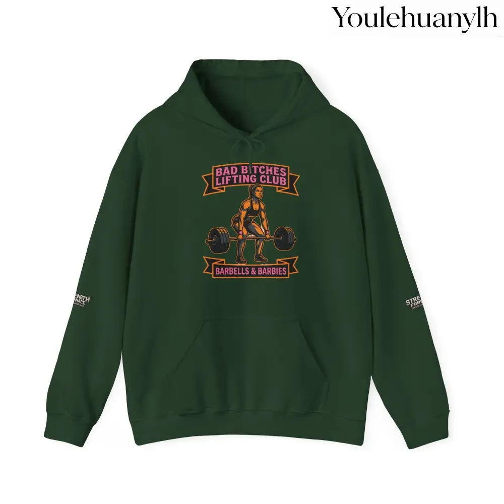 Hoodie, Bad Bitches Lifting Club “Deadlifts & Daiquiris” Weightlifting Hoodie - Forest Green / S - Hoodie
