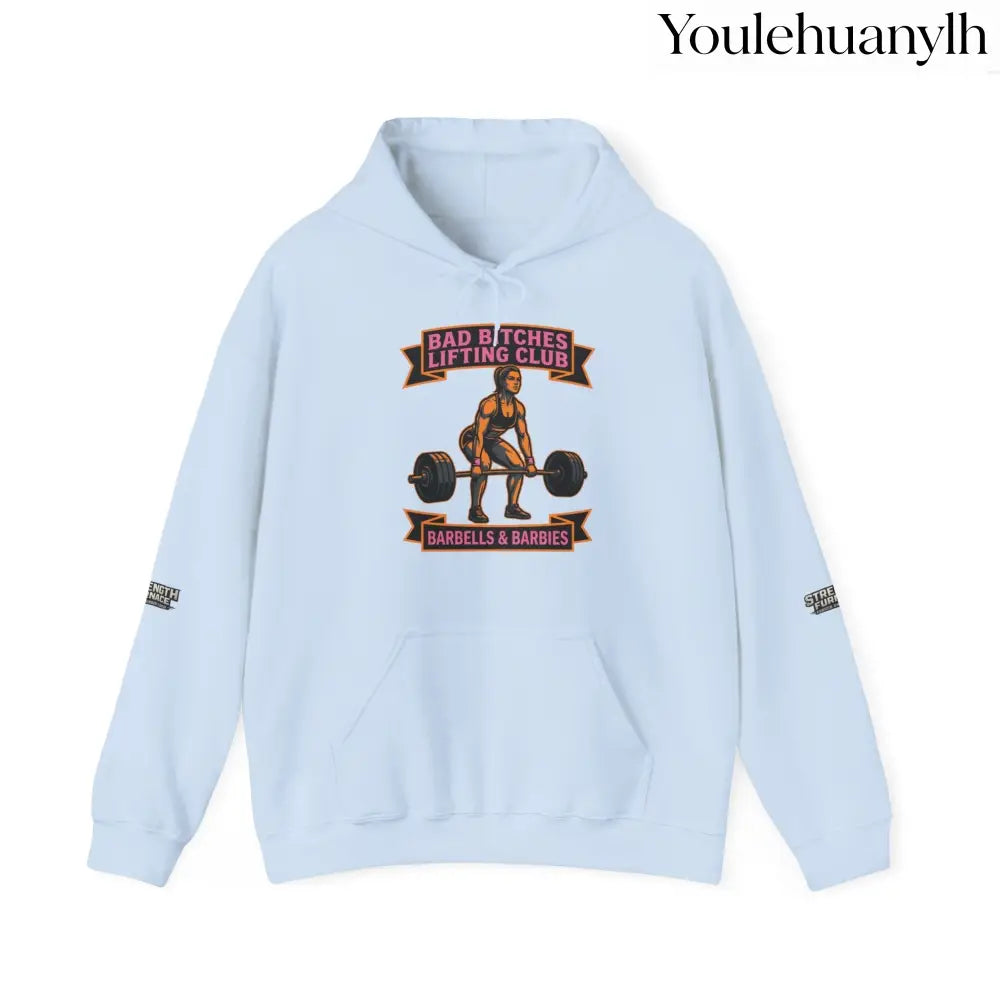 Hoodie, Bad Bitches Lifting Club “Deadlifts & Daiquiris” Weightlifting Hoodie - Light Blue / S - Hoodie