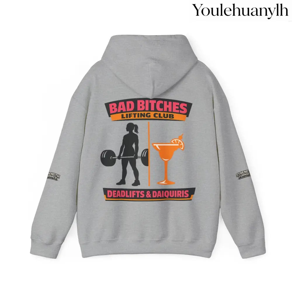 Hoodie, Bad Bitches Lifting Club “Deadlifts & Daiquiris” Weightlifting Hoodie - Sport Grey / S - Hoodie