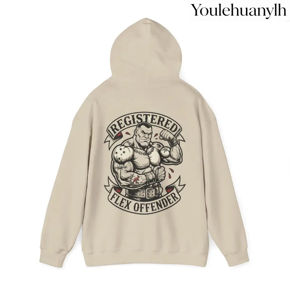 Registered Flex Offender Hoodie, Strength Furnace Gym Pullover - Sand / S - Hoodie