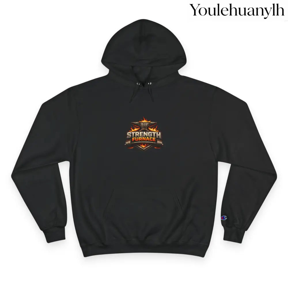 Strength Furnace Hoodie, Flaming Skull Barbell Gym Sweatshirt - Black / S - Hoodie