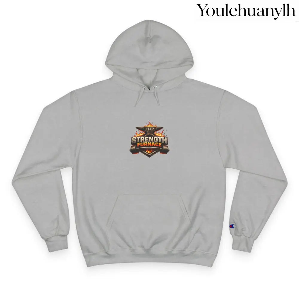 Strength Furnace Hoodie, Flaming Skull Barbell Gym Sweatshirt - Light Steel / S - Hoodie
