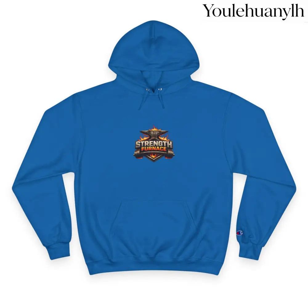 Strength Furnace Hoodie, Flaming Skull Barbell Gym Sweatshirt - Royal Blue / S - Hoodie