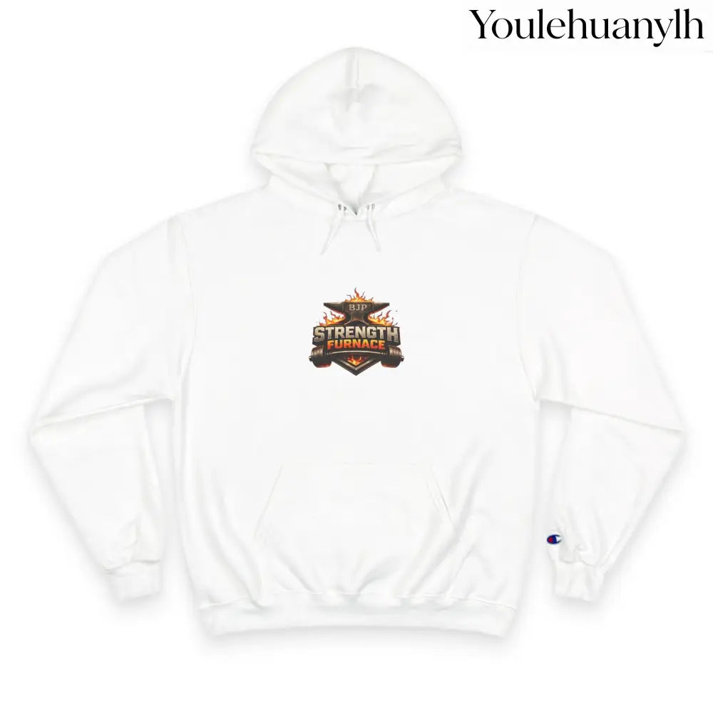 Strength Furnace Hoodie, Flaming Skull Barbell Gym Sweatshirt - White / S - Hoodie