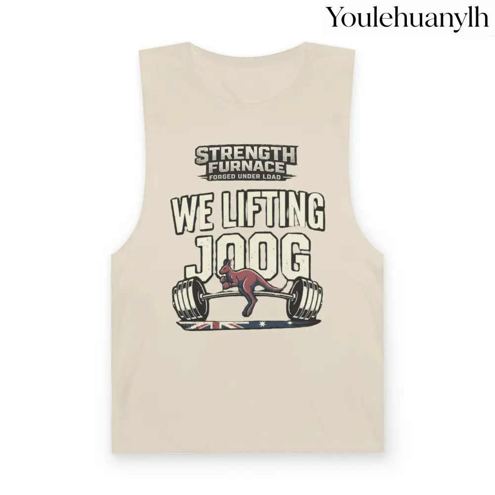 Strength Furnace ’We Lifting 100G’ Gym Tank Top, Skull & Barbell Workout Shirt - Ecru / XS - Tank Top