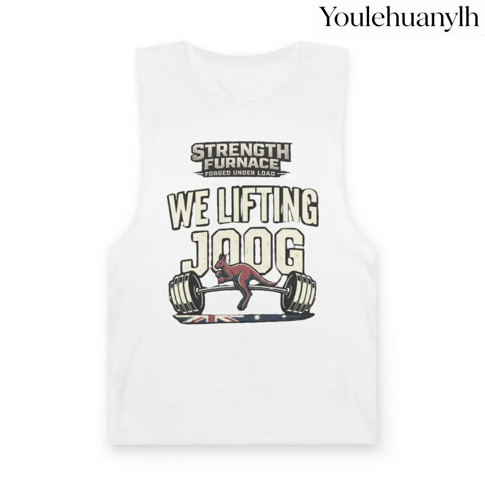 Strength Furnace ’We Lifting 100G’ Gym Tank Top, Skull & Barbell Workout Shirt - White / XS - Tank Top